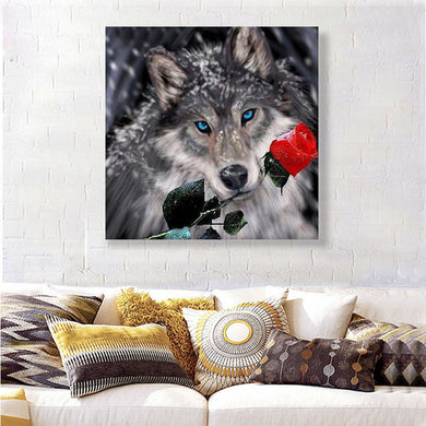 Wolf Red Rose - Diamond Painting - 30x30cm