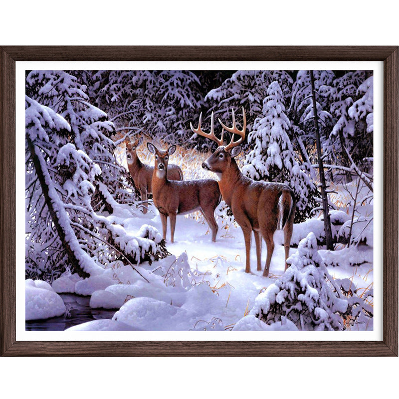 Snow Scene Deer 40X30cm