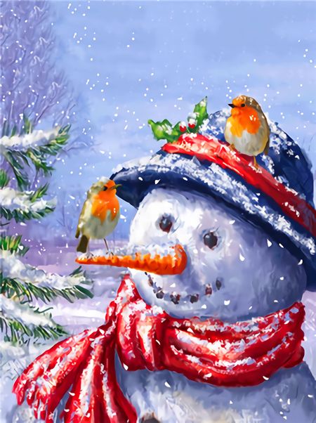 5D Diamond Painting Christmas Snowman Bird