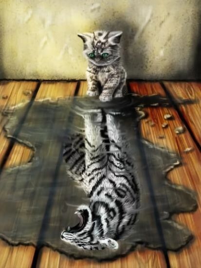 Diy 5D Fashion Diamond Painting Kitten Reflection Tiger