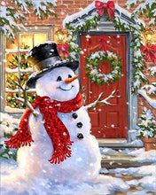 Load image into Gallery viewer, 5D Diamond Painting Christmas Red Scarf Black Hat Snowman
