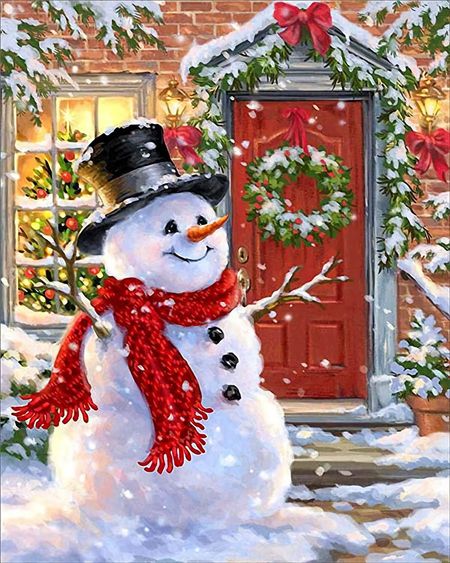 5D Diamond Painting Christmas Red Scarf Black Hat Snowman
