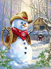 Load image into Gallery viewer, 5D Diamond Painting Christmas Snowman With Straw Hat
