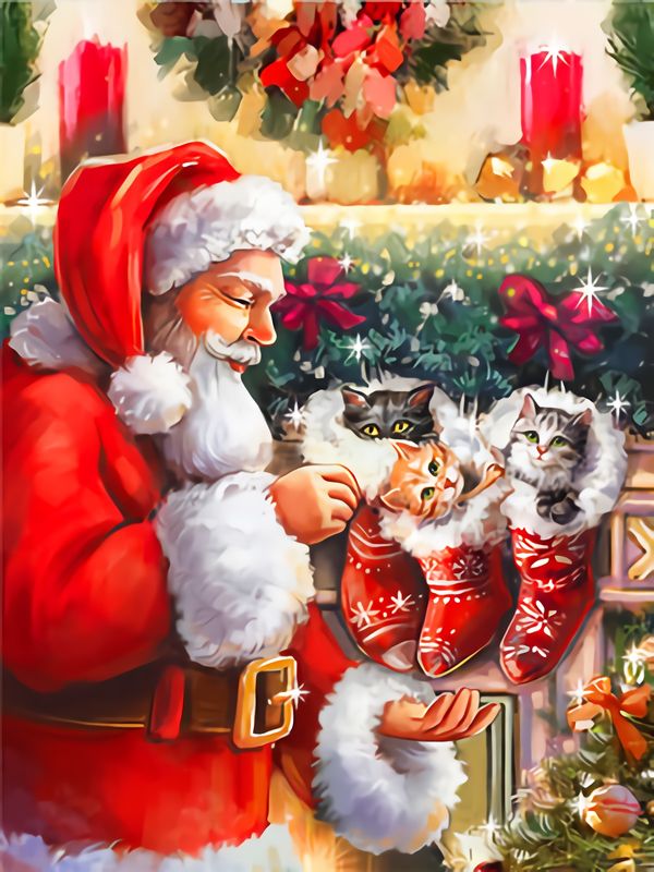 5D Diamond Painting Christmas Santa Cat