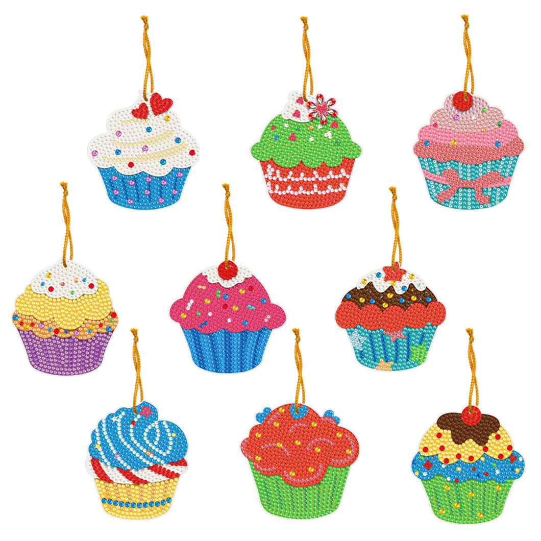 9pcs Cup Cake DIY Full Drills Diamond Painting Pendant Hanging Ornament ADP9358