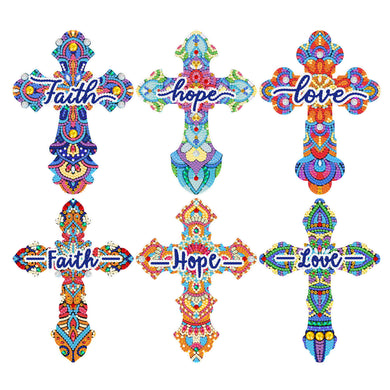 6 Pieces Cross Diamond Painting Bookmarks Keychains Kit 5D DIY Feather Bookmark DIY Crafts ADP9379
