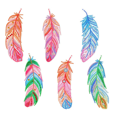 6 Pieces Diamond Painting Bookmarks Keychains Kit 5D DIY Feather Bookmark DIY Crafts ADP9374