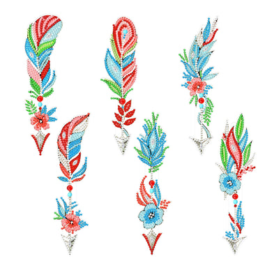 6 Pieces Diamond Painting Feather Bookmarks Keychains Kit 5D DIY Crafts ADP9380