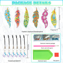 Load image into Gallery viewer, 6pcs Feather DIY Diamond Painting Bookmark Pendant Diamond Embroidery Bookmark Crafts Kits Art
