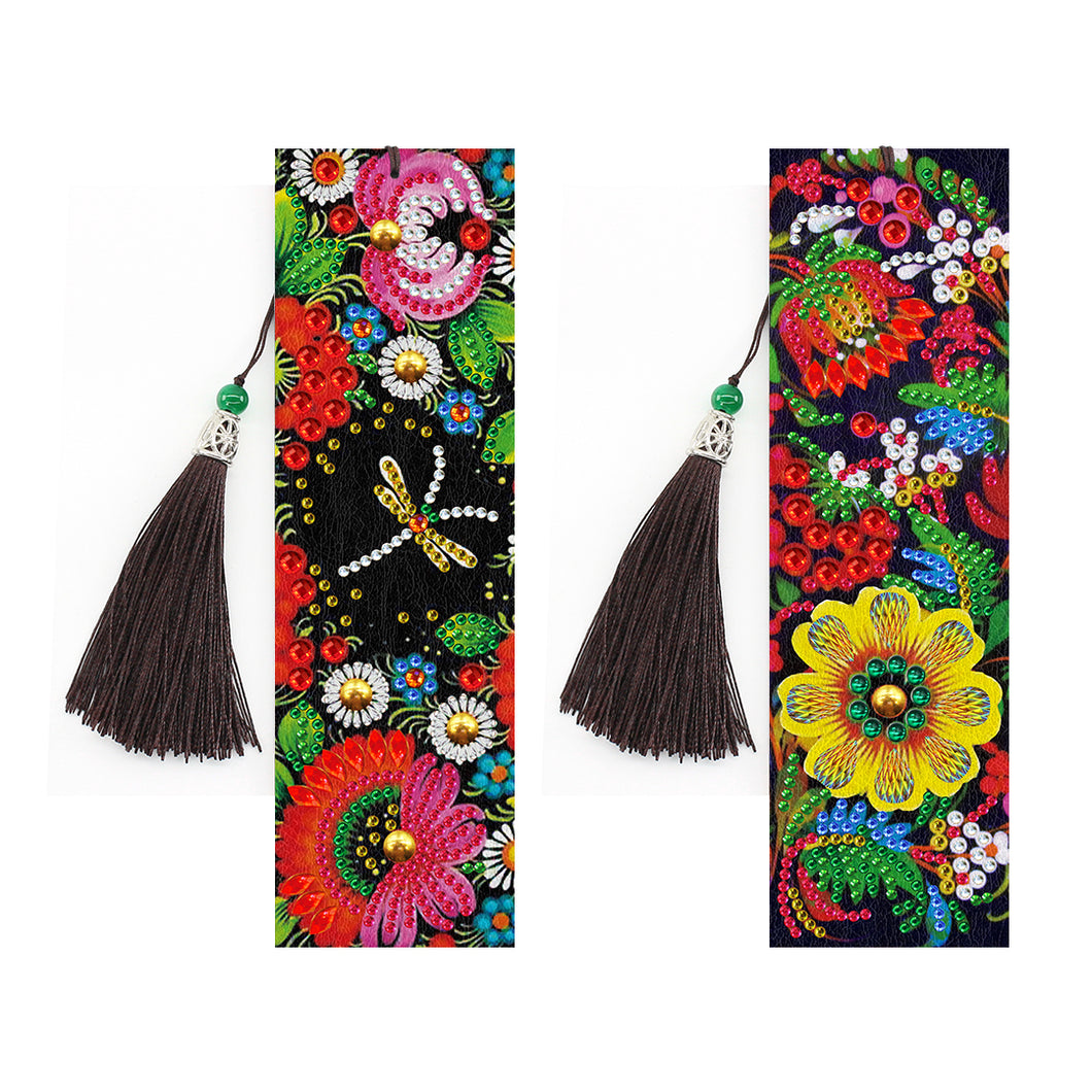 2pcs Tassel Flowers Bookmarks Special Shaped Drill Diamond Painting