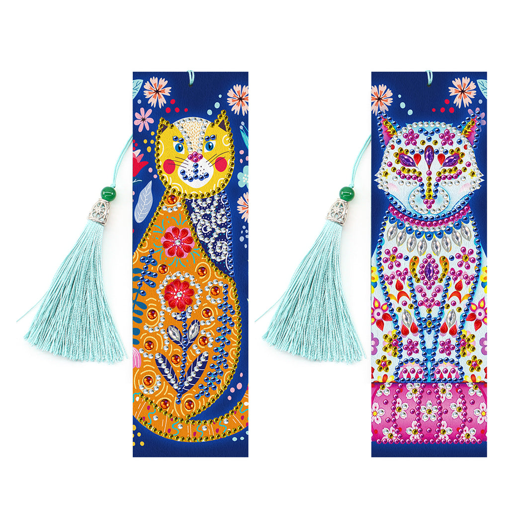 2pcs Tassel Cats Bookmarks Special Shaped Drill Diamond Painting