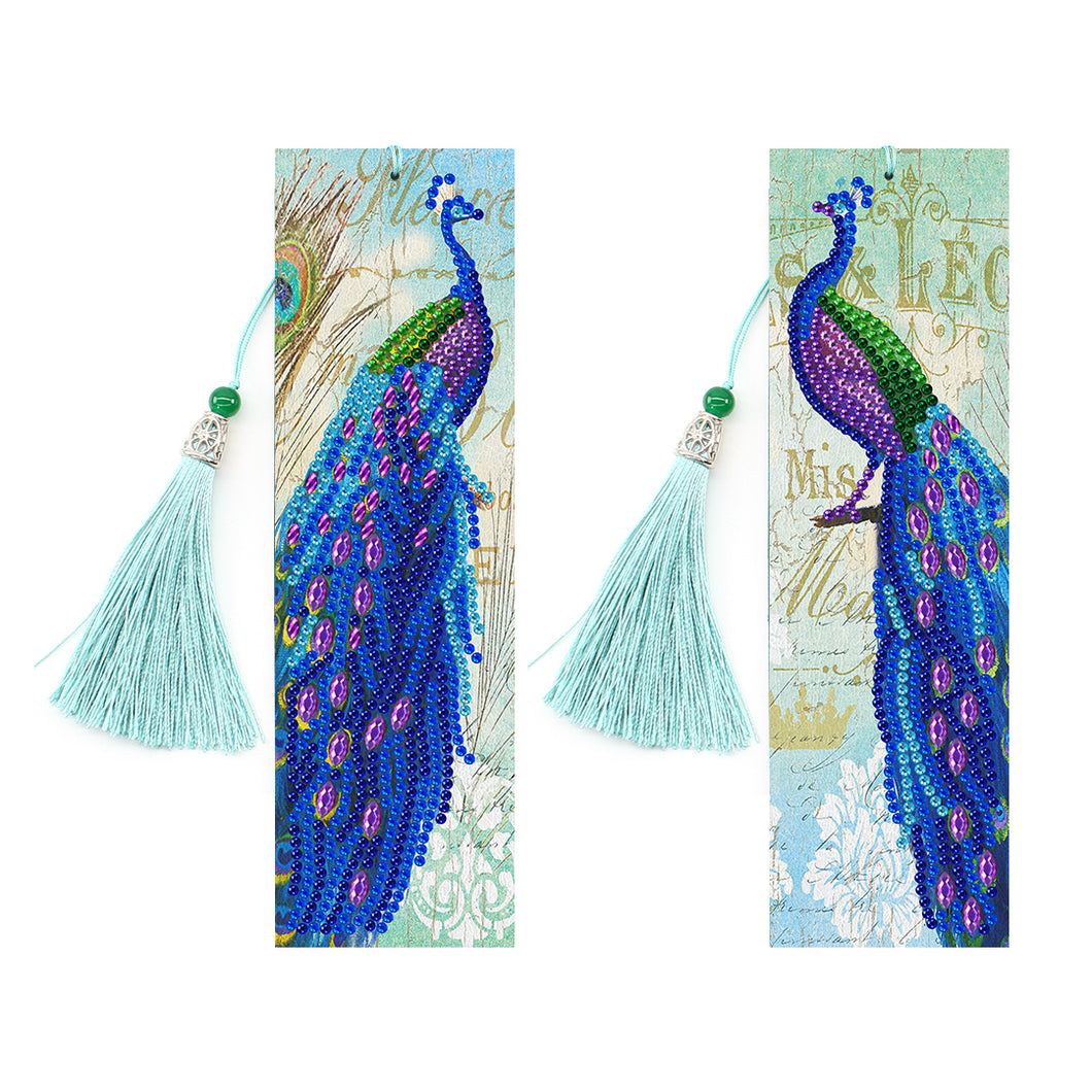 2pcs Bookmarks Peacock Special Shaped Diamond Painting
