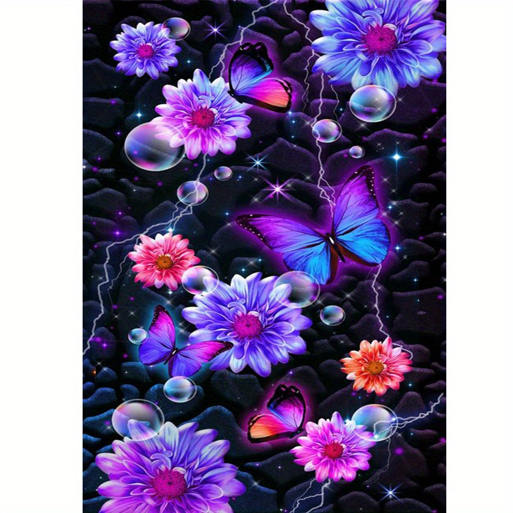 5D DIY Large Size Round Flower Purple Flower Butterfly Embroidery Art Picture  40x70CM/15.75x27.56inch