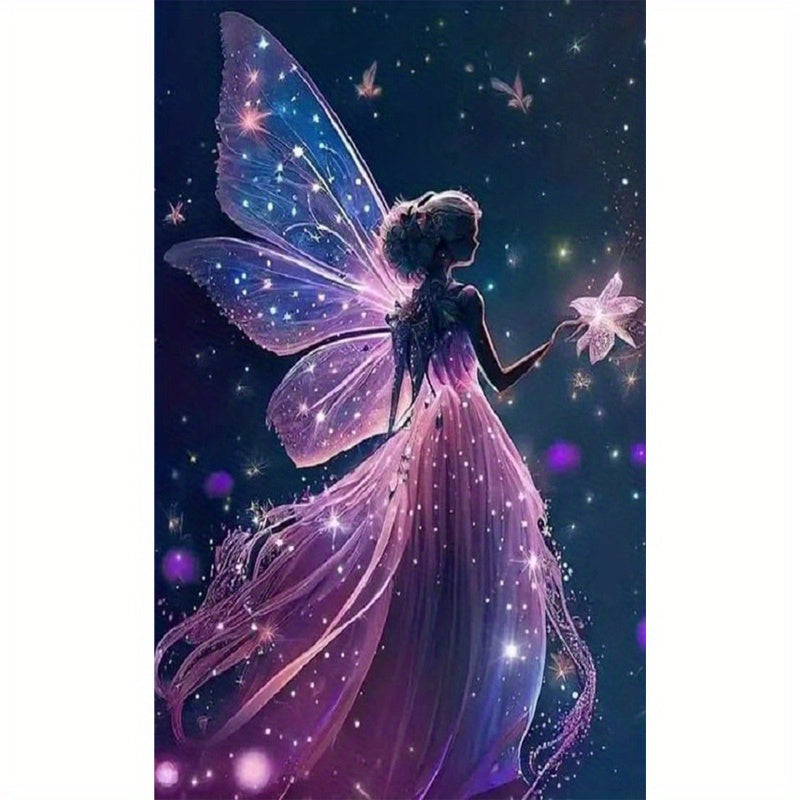 Starry Sky Character Purple Butterfly Wings Fairy Embroidery Art 40x70CM/15.75x27.56inch