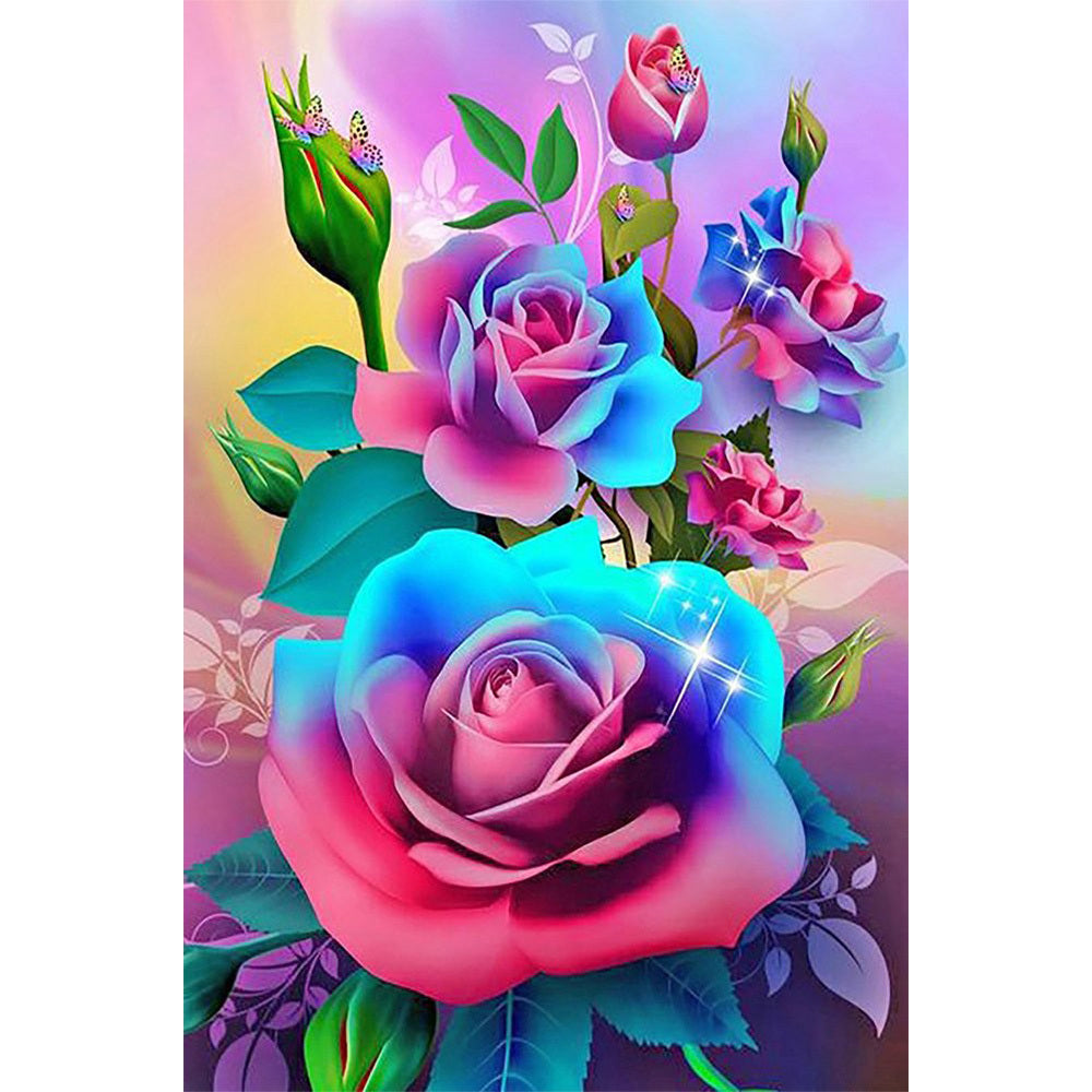 DIY Diamond Painting, 7.9*11.8inch/20*30cm, Colorful Flowers, Handcraft  Gift (Without Frame)