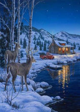 Load image into Gallery viewer, Diy Diamond Painting Deer Snow Lake Hut
