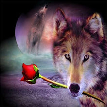 Load image into Gallery viewer, Rose Flower Wolf Diamond Painting
